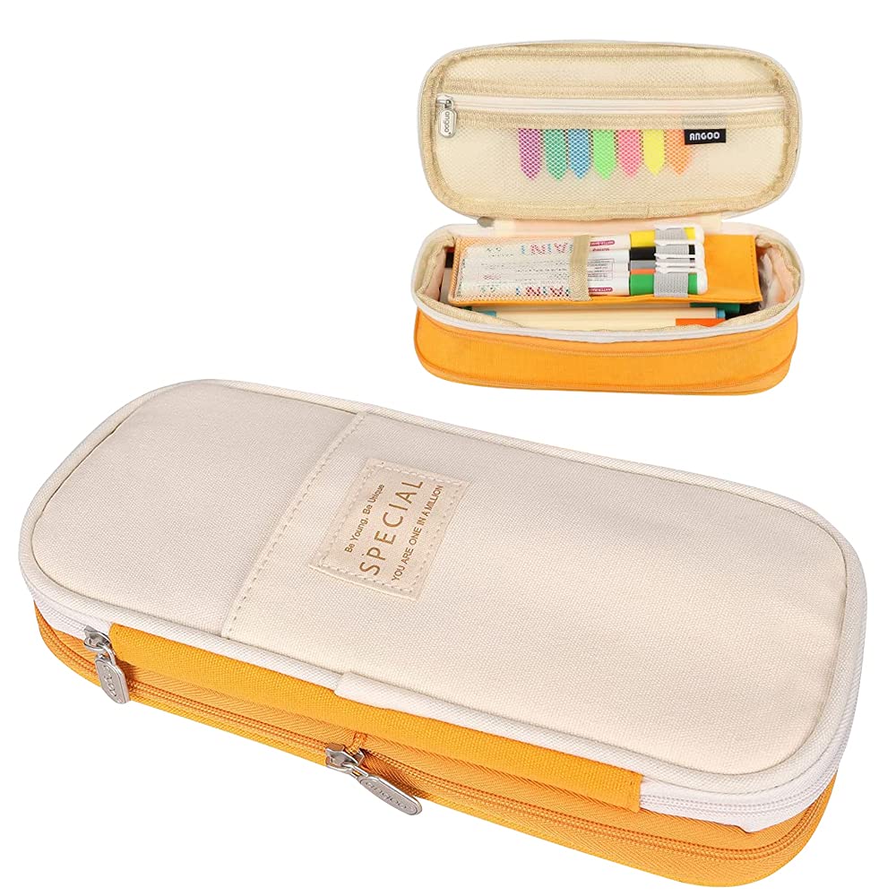 Estuche para Lápices,Estuche Escolar Grande Capacidad,Estuche Grande,Estuche para Lápices de Lona,Estuche para Lápices Multifuncional,Estuches Escolares Expandible(Amarillo)