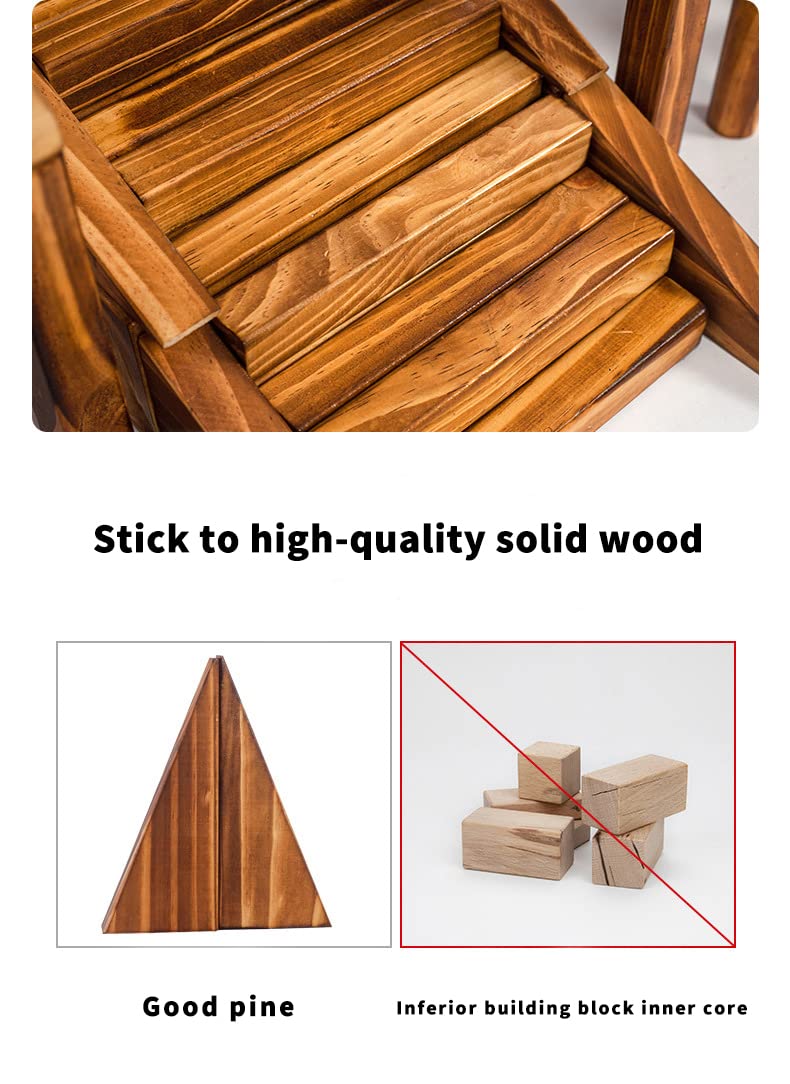 Juego de bloques de construcción de madera carbonizada maciza vintage para niños de 3 a 12 años al aire libre (43 unidades, 5.4 libras), juguetes de construcción de madera sensorial para 4
