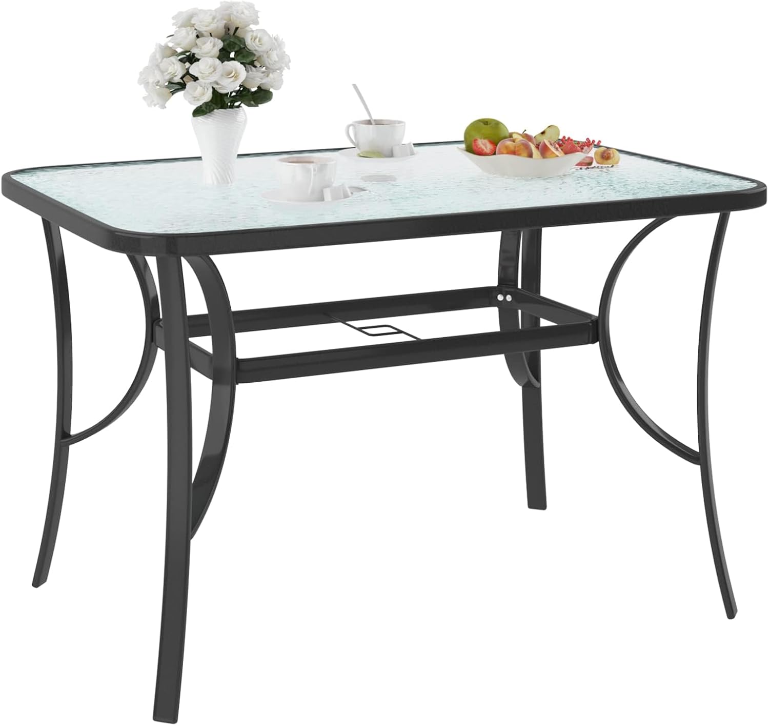 SDHYL 47 Inch Rectangle Tempered Glass Patio Dining Table
