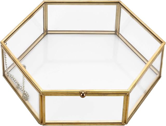 SUMTREE Jewelry Decorative Box Glass Trinket Makeup Organizer Gift Box Jewelry Display Holder for Earrings ,Necklaces ,Rings (golden,extra large)
