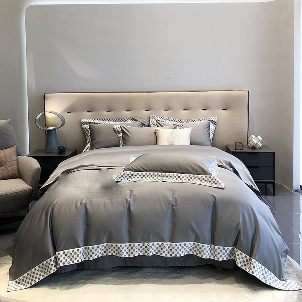 Sbcgfy Argento Long Staple Cotton Four-Piece Set Embroidered Sheet And Quilt Cover Cotton Skin-Friendly Soft Bed Products,-200 * 230Cm
