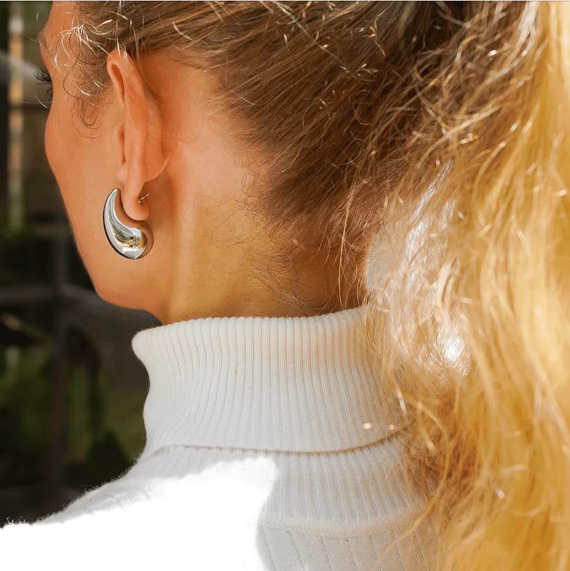 Small Teardrop Gold Chunky Earrings for Women,Thick Gold Plated Hoop Hypoallergenic Water Drop Earring Dupes for Women 18MM