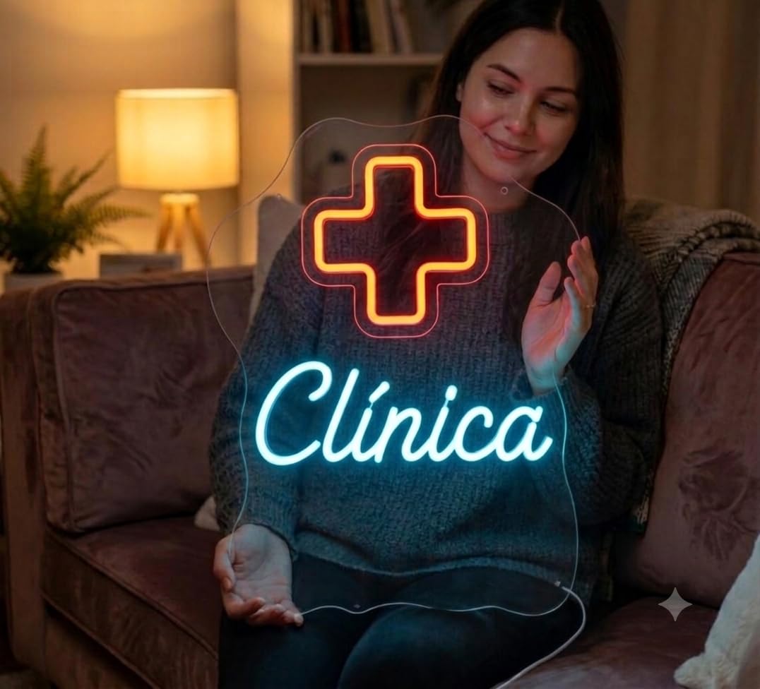 Letrero clínica urgencias Hospital Cartel Luminoso LED Escaparate, Decoración de Pared en Metacrilato, Luz Brillante, aproximadamente 60cm alimentación 12v
