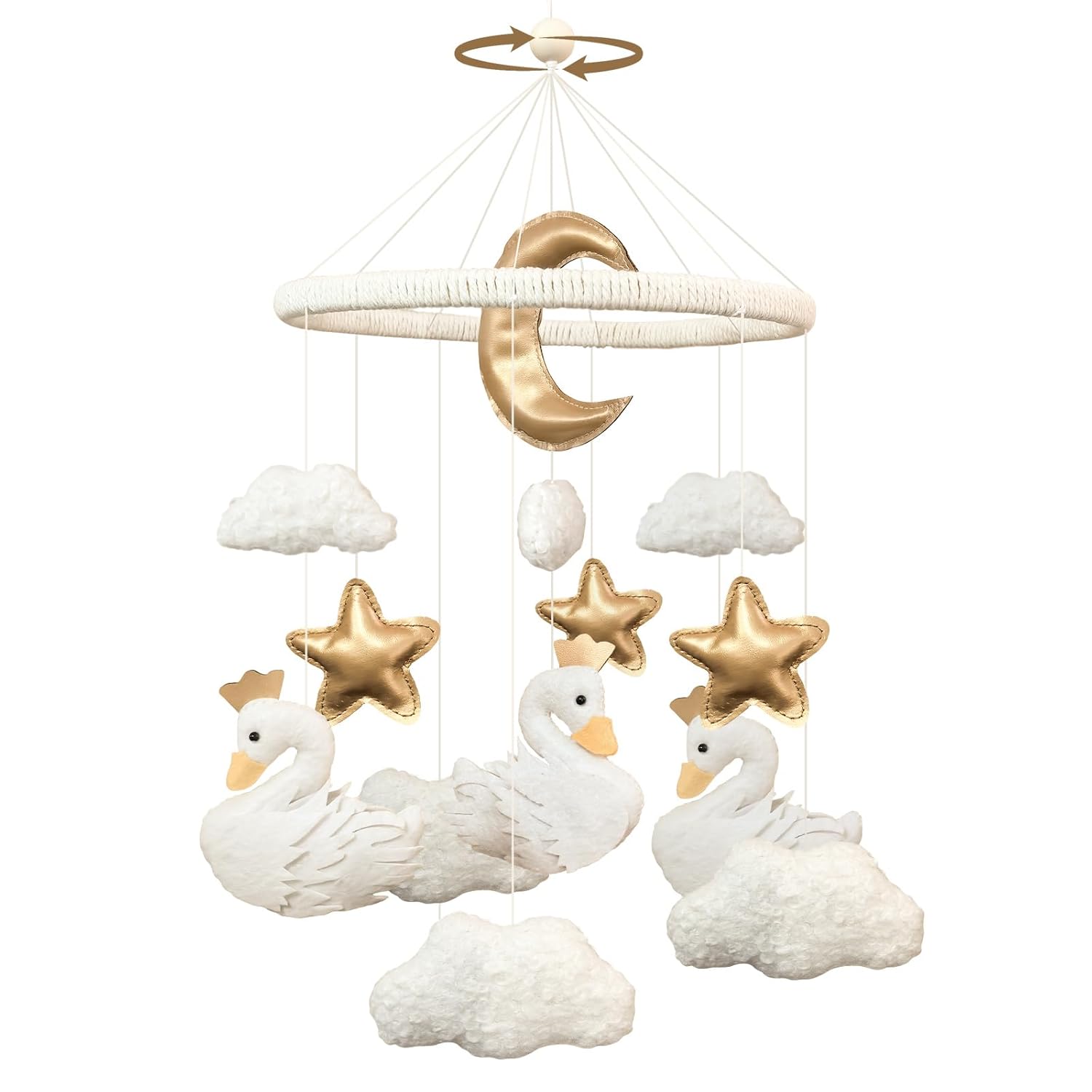 Swan Baby Crib Mobile Boho Nursery Decor for Boys and Girls Handmade Cloud Baby Mobile for Crib Felt Princess Swan Nursery Room Decor for Infant Bassinet Boho Bedroom Hanging Newborn Gifts