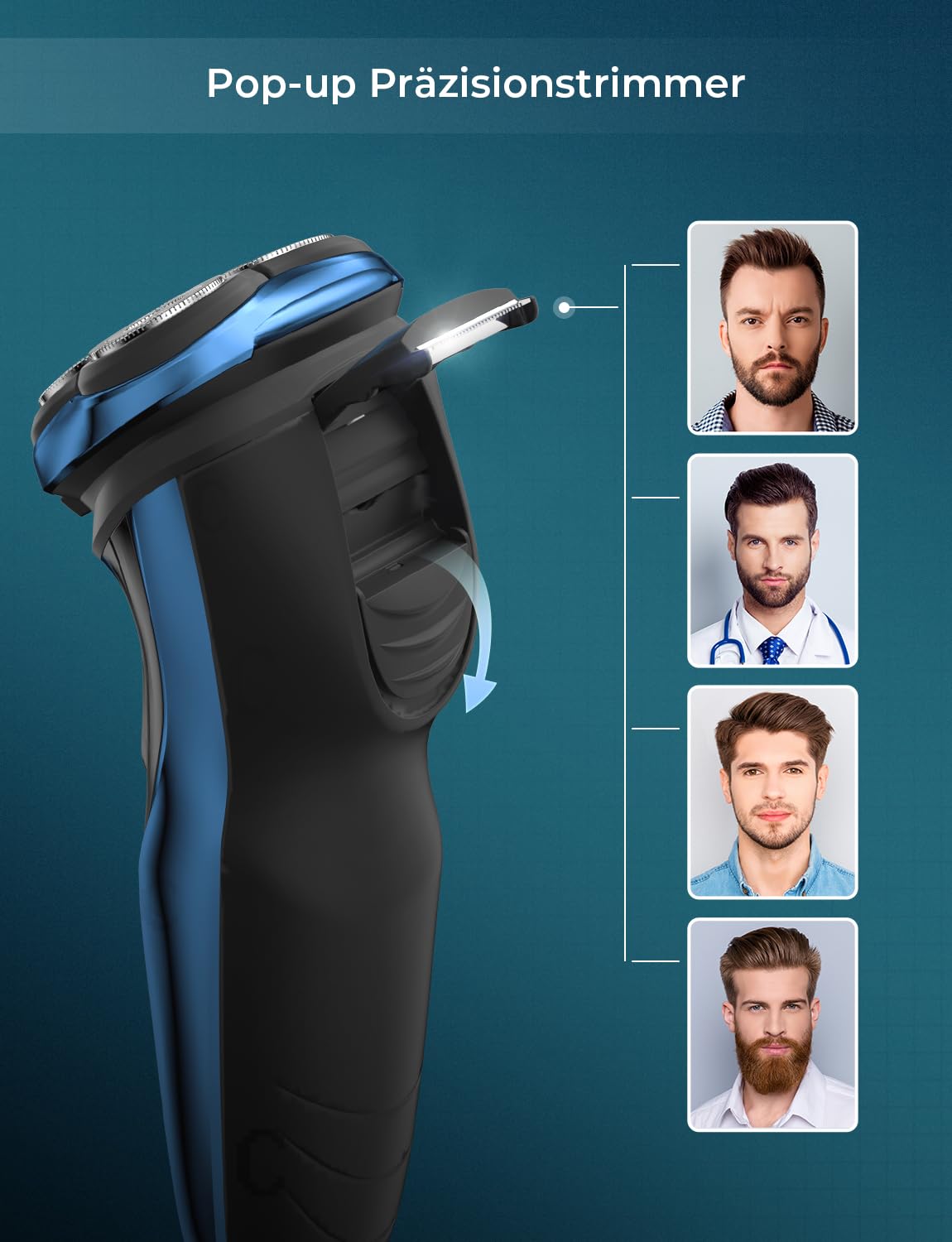 Rasierer Herren Elektrisch, Elektrischer Rasierer Nass- und Trockenrasierer mit Präzisionstrimmer, Elektrorasierer Herren IPX7 mit Reiseverriegelung RS8336 Blau