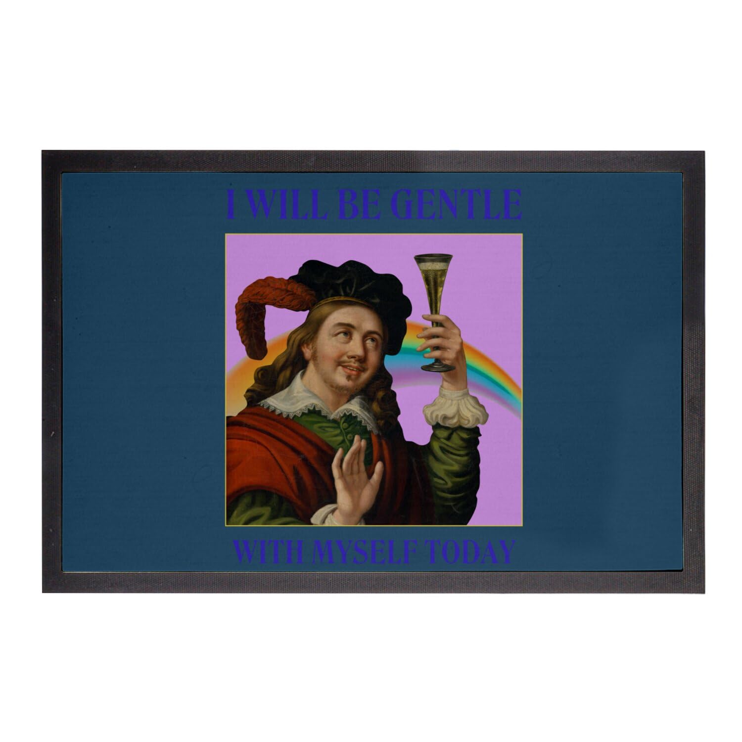 Paillasson bleu vintage 75x50cm avec illustration art humour meme parodie