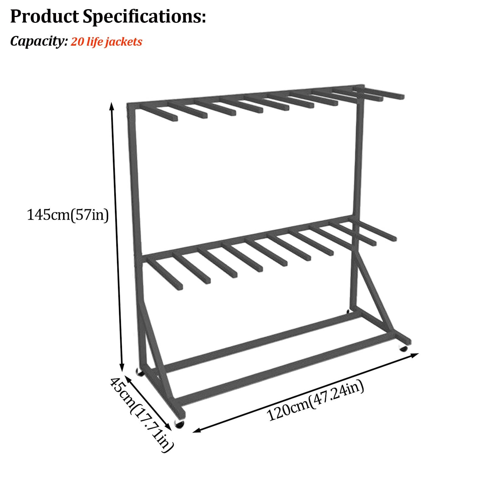 Estante Resistente para Chalecos Salvavidas, Soporte Independiente para Trajes de Neopreno y Chalecos, Organizador de Accesorios de Piscina con Ruedas giratorias(2-Tier)