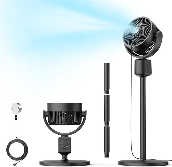 DR.PREPARE Misting Pedestal Fan Kit, Air Circulator Standing Fan with Magnetic Mister, 16-34" Adjustable Height, 70°Auto-Oscillation, 100°Tilt, 3 Speeds for Indoor Outdoor Use - Patio Backyard Bedroom