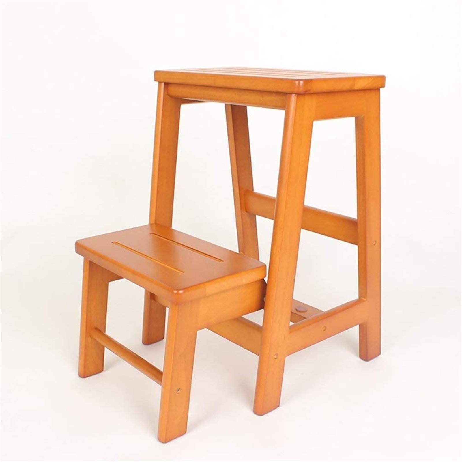 Escabeau pliant 2 niveaux en bois miel pour éviter les chutes