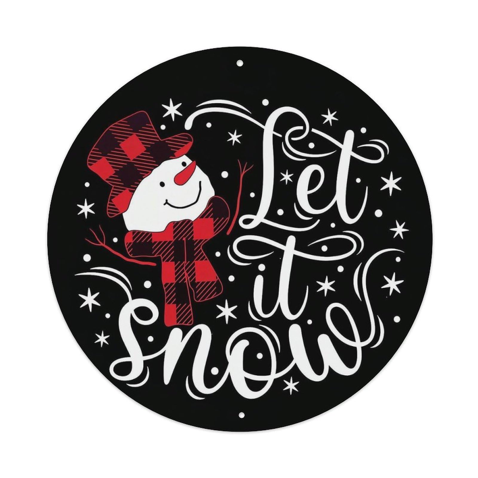 Snowman With Plaid Hat And Scarf Round Tin Sign Vintage Metal Sign Home Bar Garden Indoor & Outdoor Wall Decor Retro Metal Poster 8x8 Inch