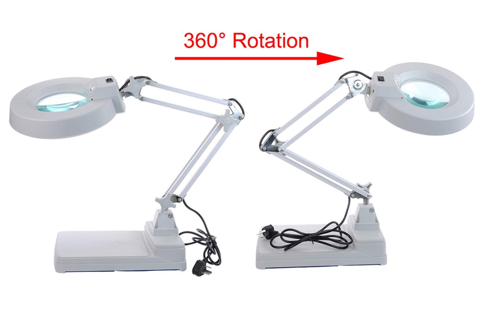 Lupa LED 3X/5X/8X/10X, Lupa de 127 mm con Soporte de lámpara LED, Altura Ajustable, para Mesa o Escritorio. Lupa iluminada para Lectura, Manualidades y Pasatiempos.