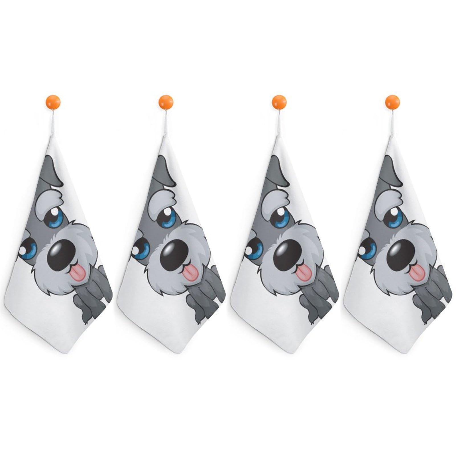 LEDFCVSU 4 Piece Hanging Hand Towels, Cute Schnauzer Dog Small Dry Hand Towel for Kitchen Bathroom