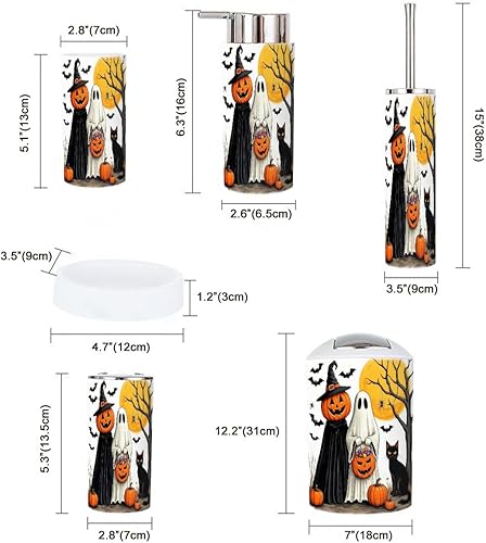 Miniatura 5 de Juego de accesorios de baño, 6 piezas, brujas rústicas, fantasmas, calabazas, gato negro, calabaza, fantasma, bruja, soporte para cepillos de
