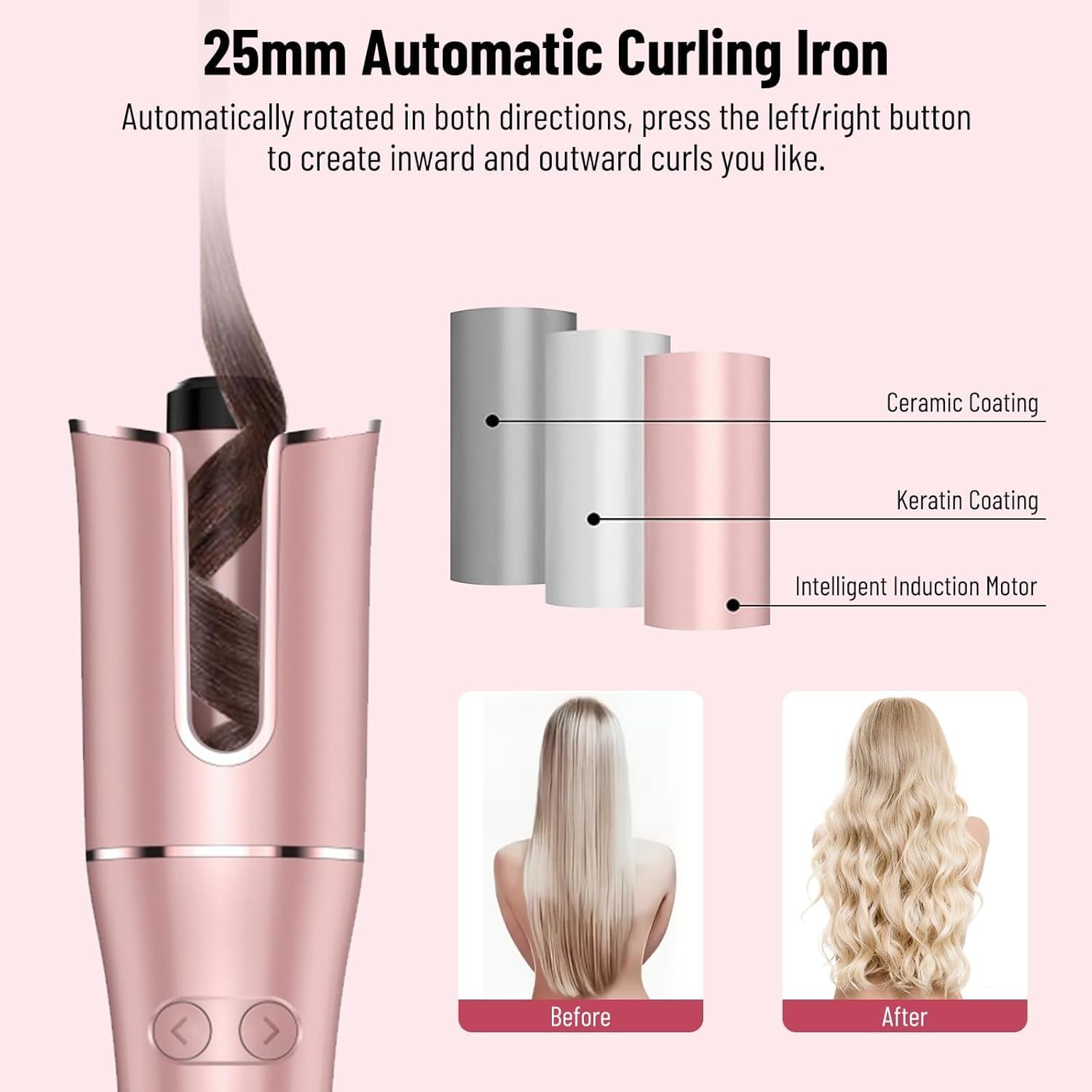 Auto Hair Curler with Adjustable 4 Temps, 13 Curls & 10 Timer Settings, 40s Rapid Heating, Large Barrel, Portable Automatic Hair Curling Iron with LCD Screen,Dual Voltage for Travel