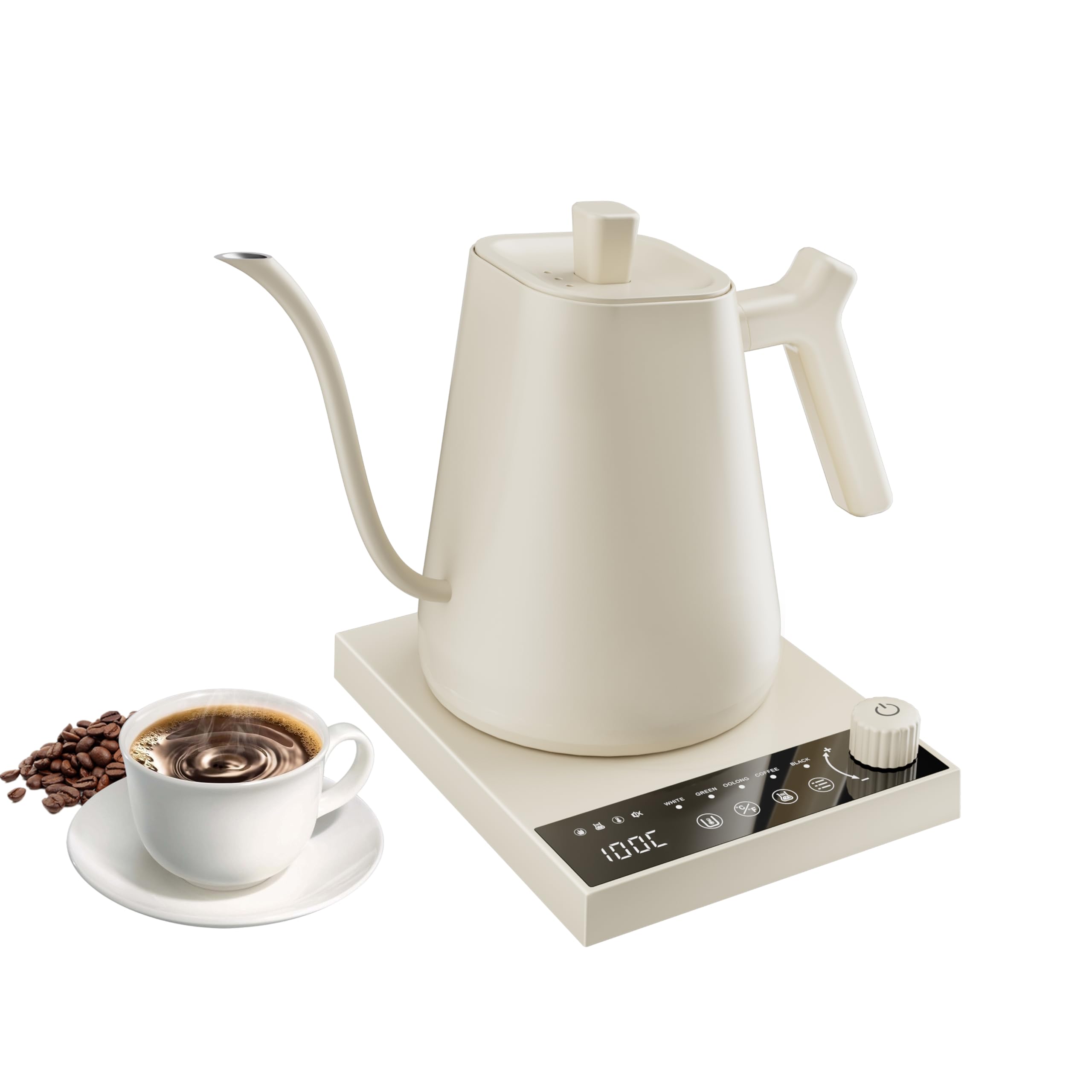 VICBINLY Electric Gooseneck Kettle, Pour Over Coffee and Tea Kettle, 600ml Tea Kettles, Boil-Dry Protection, Temperature Control White UTKWT60G