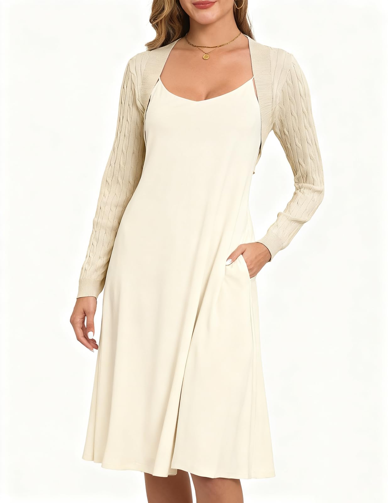 VIAURBE Women's Cardigan Long Sleeve Bolero Shrugs for Evening Dress Lightweight Cropped Open Front Casual Knit Tops