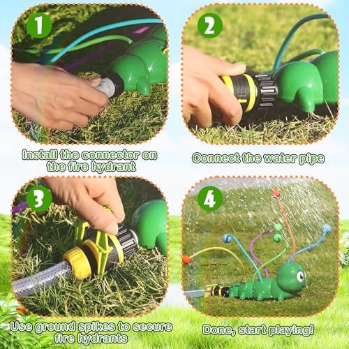 Wasserspielzeug für Kinder Wassersprinkler Raupen-Wassersprinkler mit 6 Schwimmkörpern und Schwammbällen, Sommerspielzeug für draußen 3–12Jahre Garten Hinterhof Rasen Wasserspaß garantiert