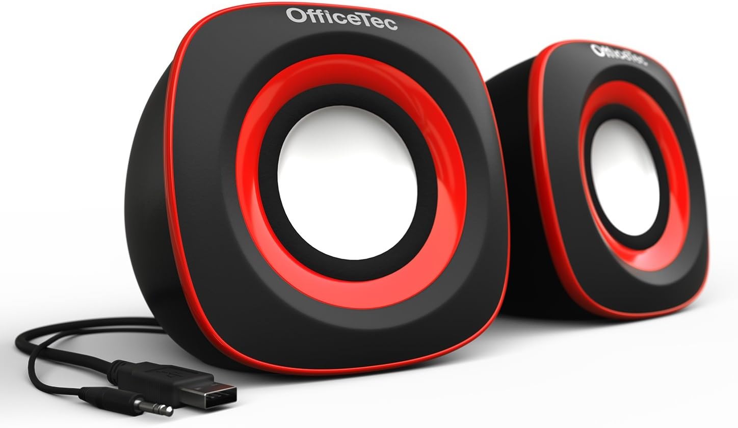 OfficeTec USB Speakers Compact 2.0 System for Mac and PC (Red)