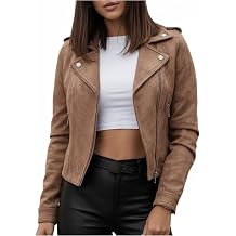 Womens Faux Suede Motorcycle Jacket Zip Up Casual Biker Outerwear