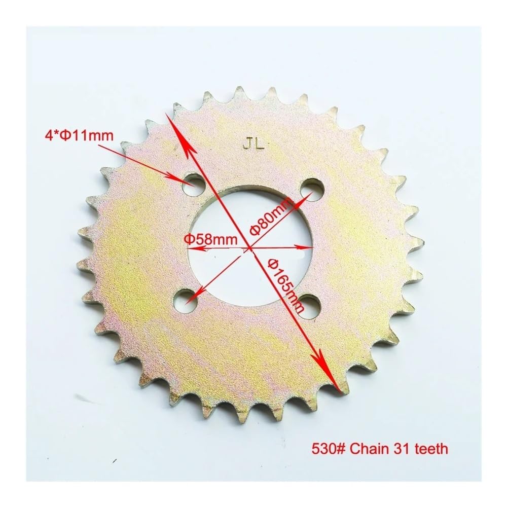 Piñón de 31 dientes apto for cadena 530# ATV Jinling 250cc 300cc | Placa impulsora de acero endurecido diseñada con 31 dientes for engranar con cadenas de paso 530