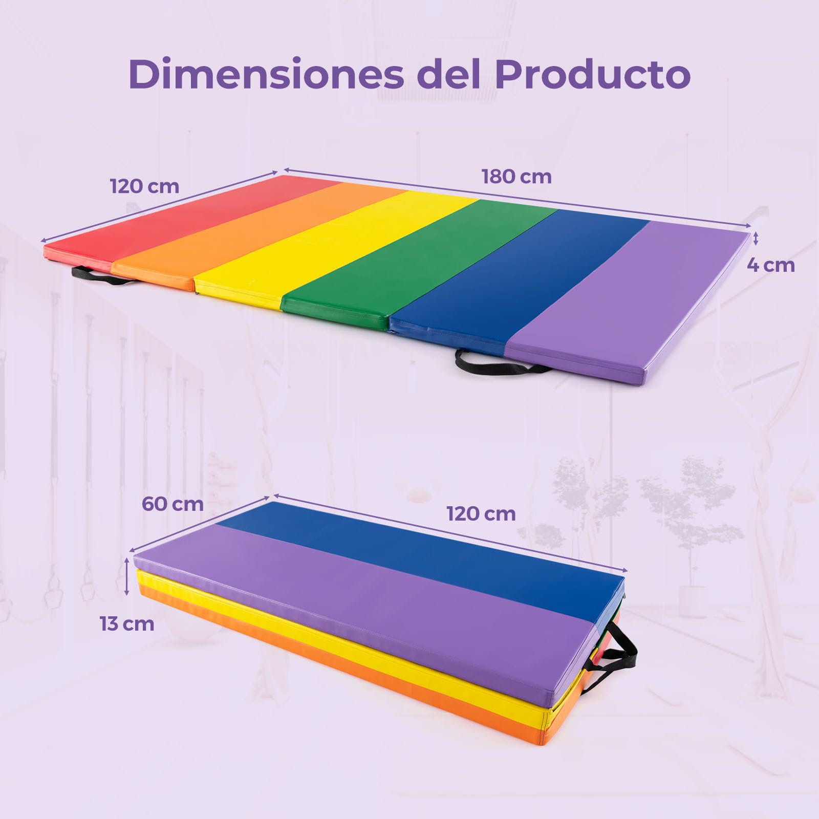 GOPLUS Colchoneta de Gimnasia Plegable 180x120x4 cm, Estera Gruesa Tres Pliegues con Cierres de Gancho