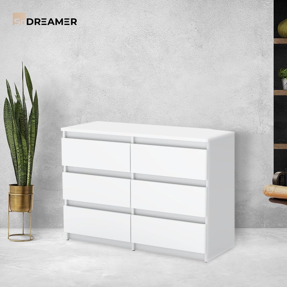 Kommode mit 6 Schubladen Weiß | 100x33x71 cm| Große geräumige Schubladenschrank | Ideal für Schlafzimmer, Wohnzimmer, Kinderzimmer und Büro