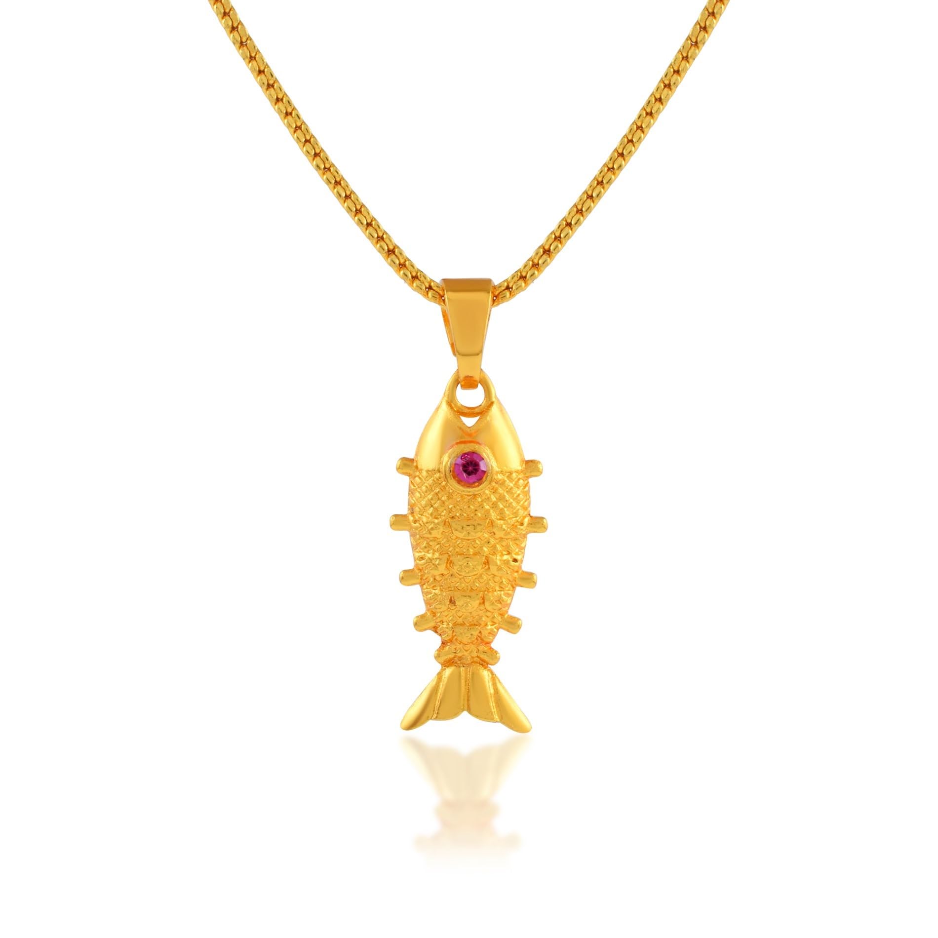 Gold plated cz studded Fish chain pendant locket necklace god pendant temple Jewellery for Men and Women(ACPC0186A)