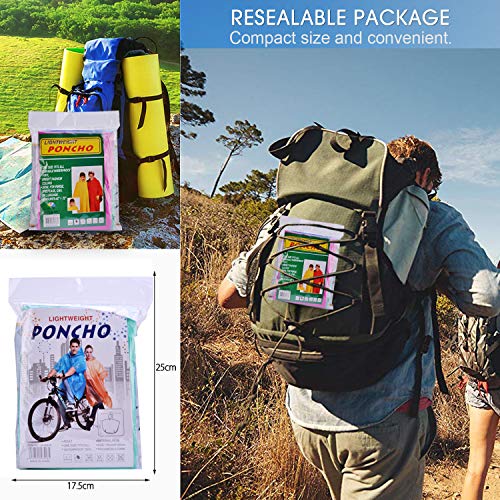Ponchos for Adults, Disposable Rain Ponchos Multi-Colored Raincoat for Camping Hiking Traveling Backpacking, 4 Pack3
