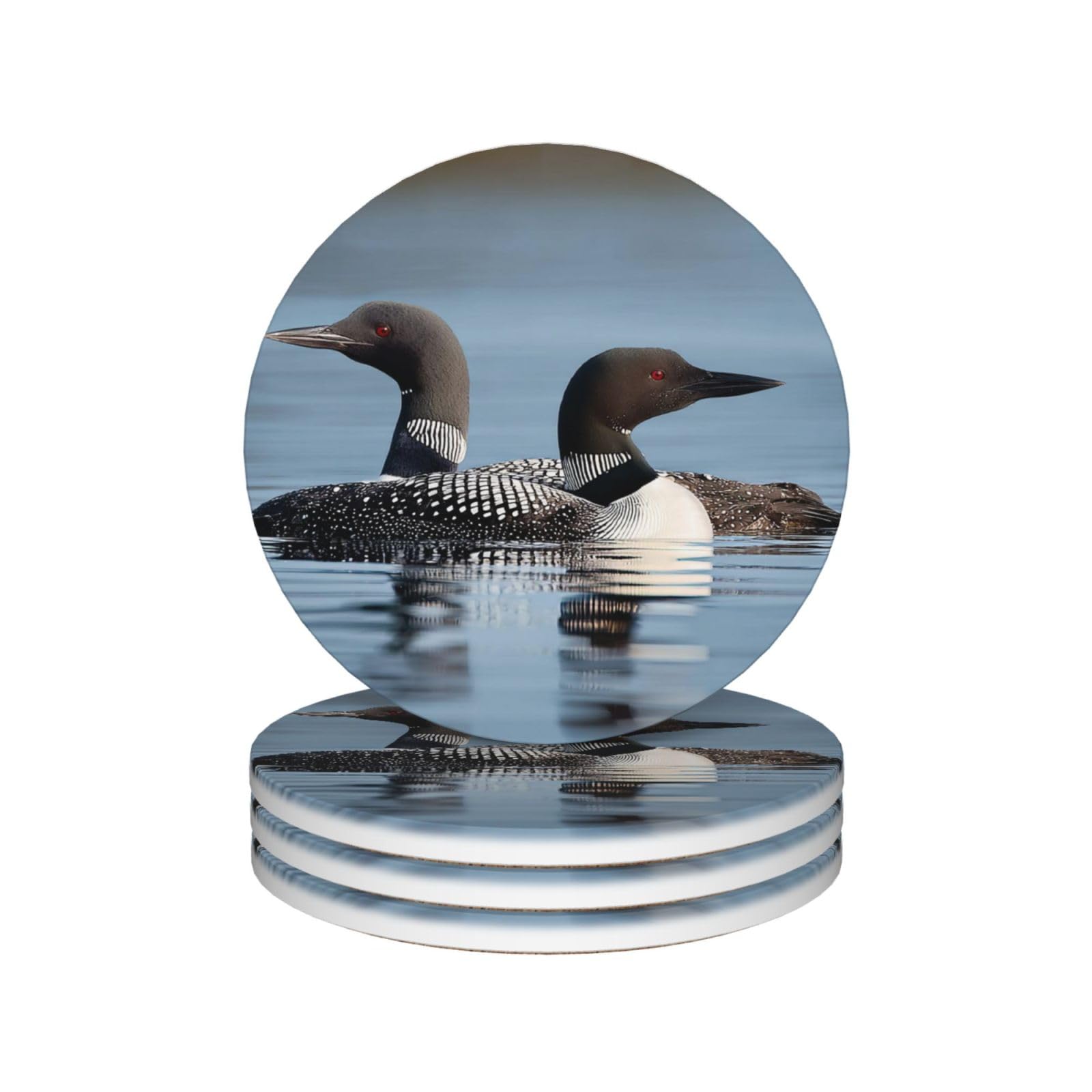 Drink Coasters Set of 4 Ceramic Coaster Loon Birds Coasters for Drinks Cups Mugs Mat Pads Absorbent Non-Slip Decorative Cup Coaster for Coffee Table Kitchen Bar Home Decor