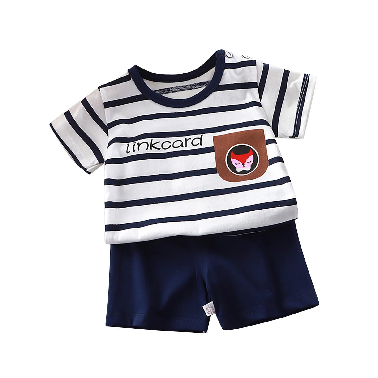 Conjunto de 2 piezas para bebé y niño, de verano, manga corta, con estampado de animales y pantalones cortos a rayas, con cintura elástica, ropa casual y cómoda para niños — view 13