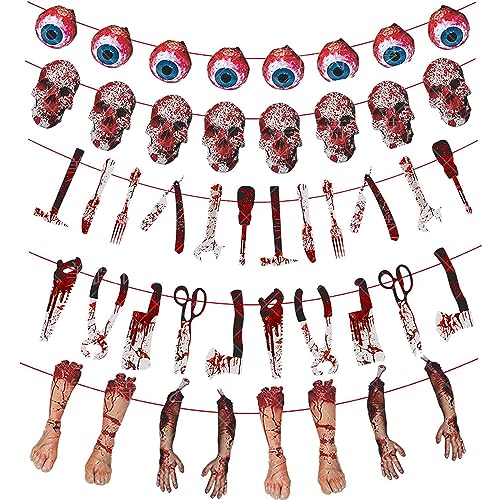 LURNODY 5 Pcs Decoración de Pancartas de Halloween Cuchillo Sangriento de Halloween Decoracion Halloween Terror, Adecuado para Halloween, Decoración de Bandera de Atmósfera de Terror de Casa Embrujada