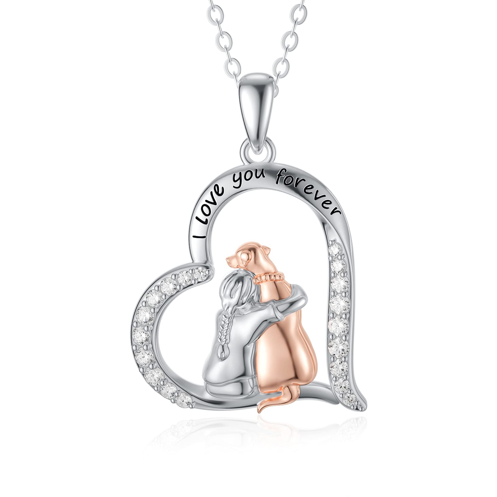 LONAGO Collana Ragazza e Animale 925 Sterline D'argento Carino Cane Volpe Pendente Collana Gioielleria per Donne Ragazze