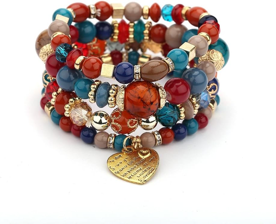4 Sets Bohemian Stackable Bead Bracelets, Stretch Bangle Charm Jewelry 2