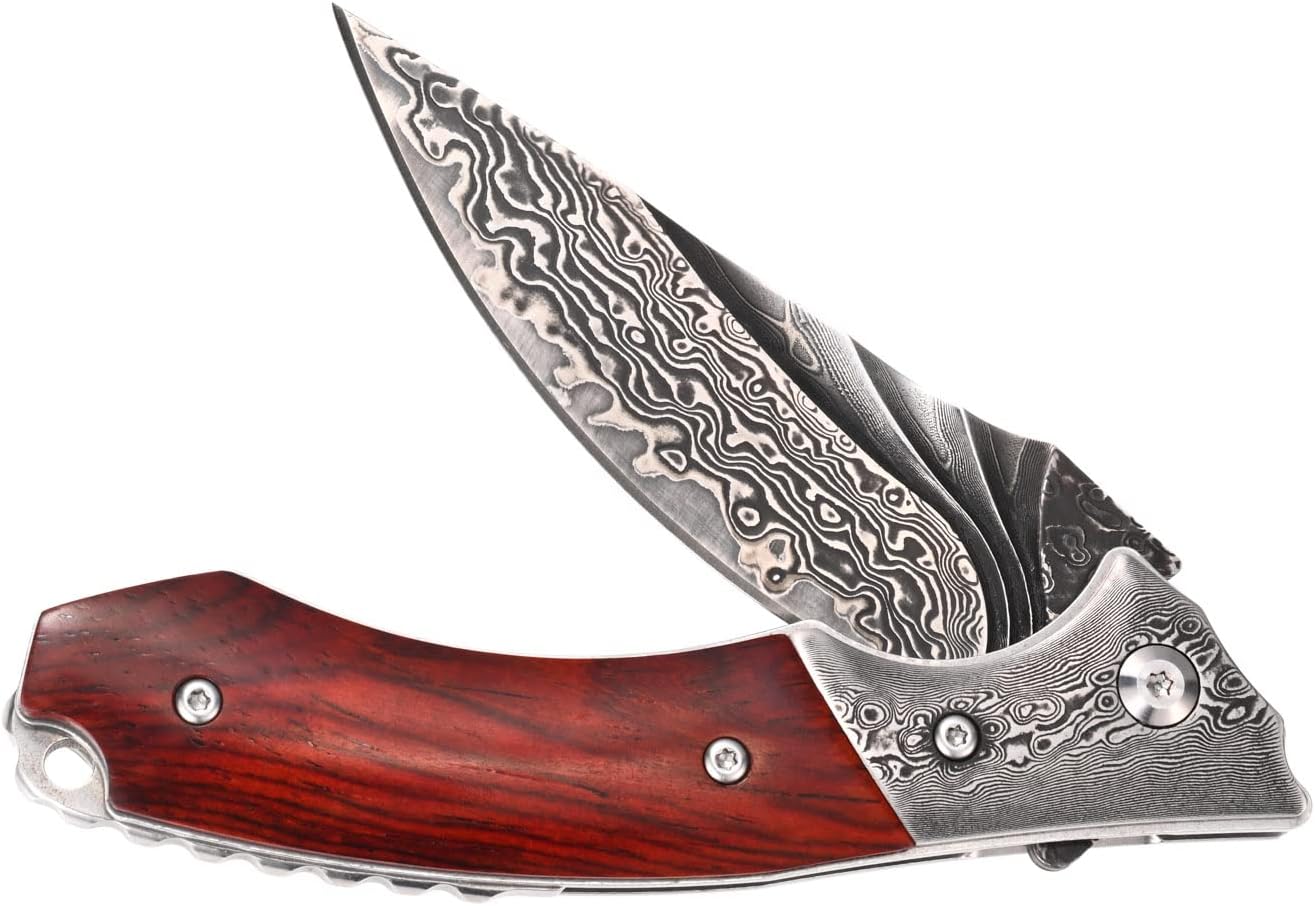Sitivien ST253 Damascus Folding Knife,VG10 Damascus Steel Blade,Dalbergia Handle EDC Tool Knife for Men Outdoors Camping Fishing