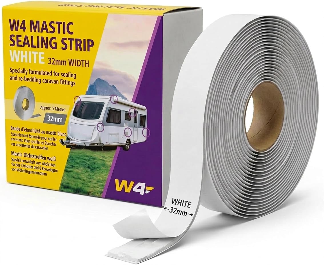 W4 Mastic Sealing Strip White – Waterproof Butyl Seal Tape for Roofs, Windows, Doors & Caravans, Flexible Weatherproof Adhesive Strip for Gap Filling, Leak Repair & DIY Applications (32mm)