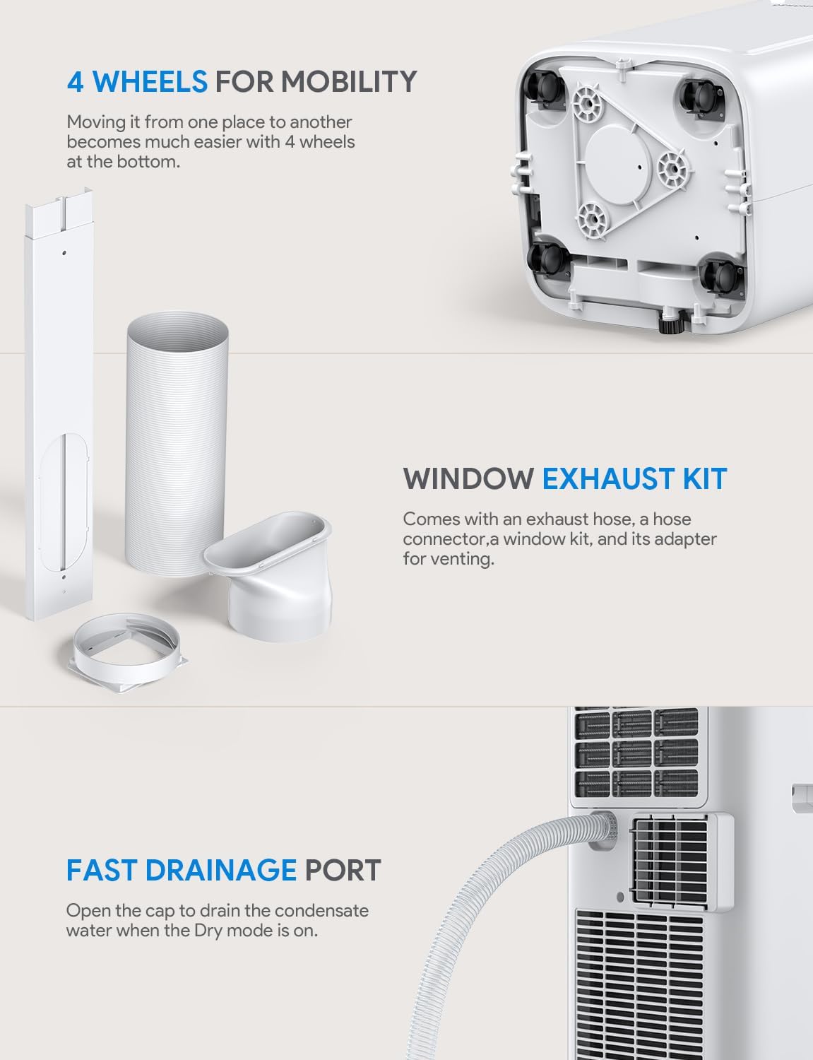 Portable Air Conditioner, 4-in-1 Air Conditioning Unit 8000BTU with Sleep Mode, Cooling & Fan with 2 Speed, Dehumidifier, Air Conditioner with 24H, Child Lock, Window Venting Kit- Portable AC Unit