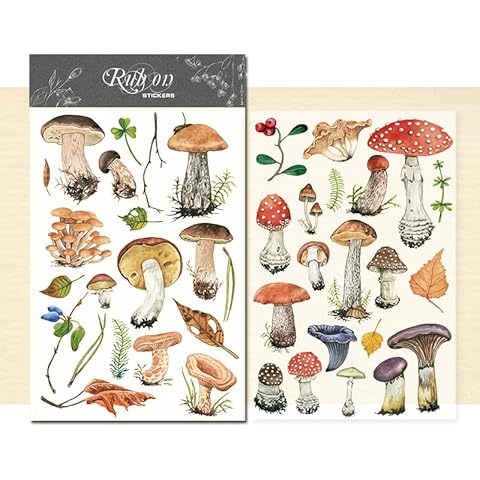CATaireen Rub On Transfers for Carfts Vintage Stickers for Wood Glass Paper Fabric Cloth Scrapbooking Decals Journaling Supplies Flowers Mushroom Skull Botanical Elements (Mushroom) Cover
