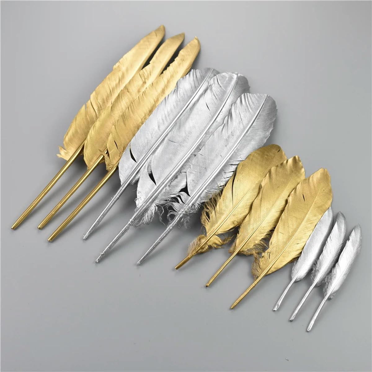 Piume d'Argento Dorate Accessori Artigianali Centrotavola Dorati Decorazione per Feste - Argento 25-30 cm - 500 Pezzi