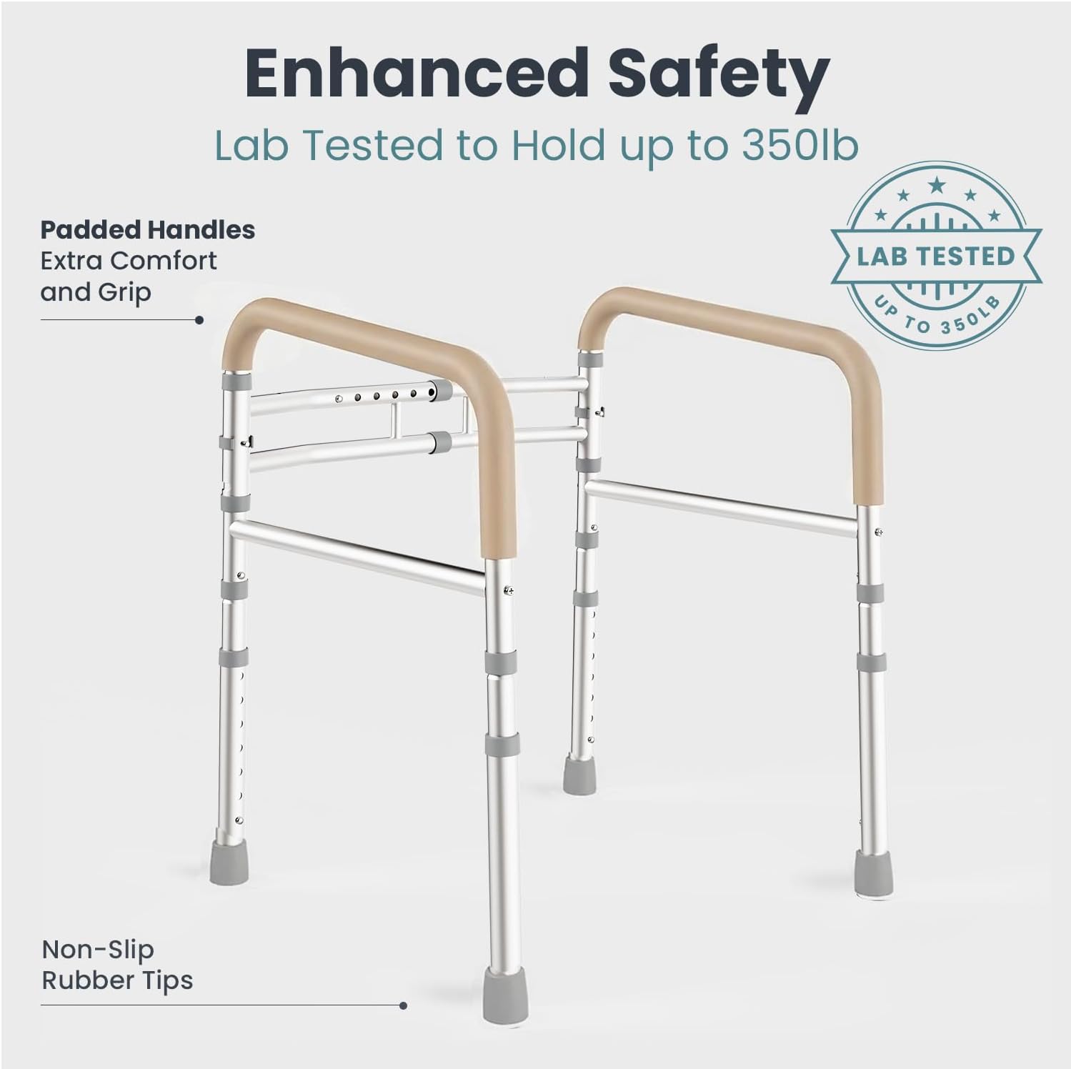 PELEGON Toilet Safety Rails (350 lb) - Adjustable Toilet Safety Frame & Rails, Toilet Safety Rail for Elderly Adults, Toilet Handles for Seniors, Toilet Bars for Elderly, Disabled & Handicap - Beige