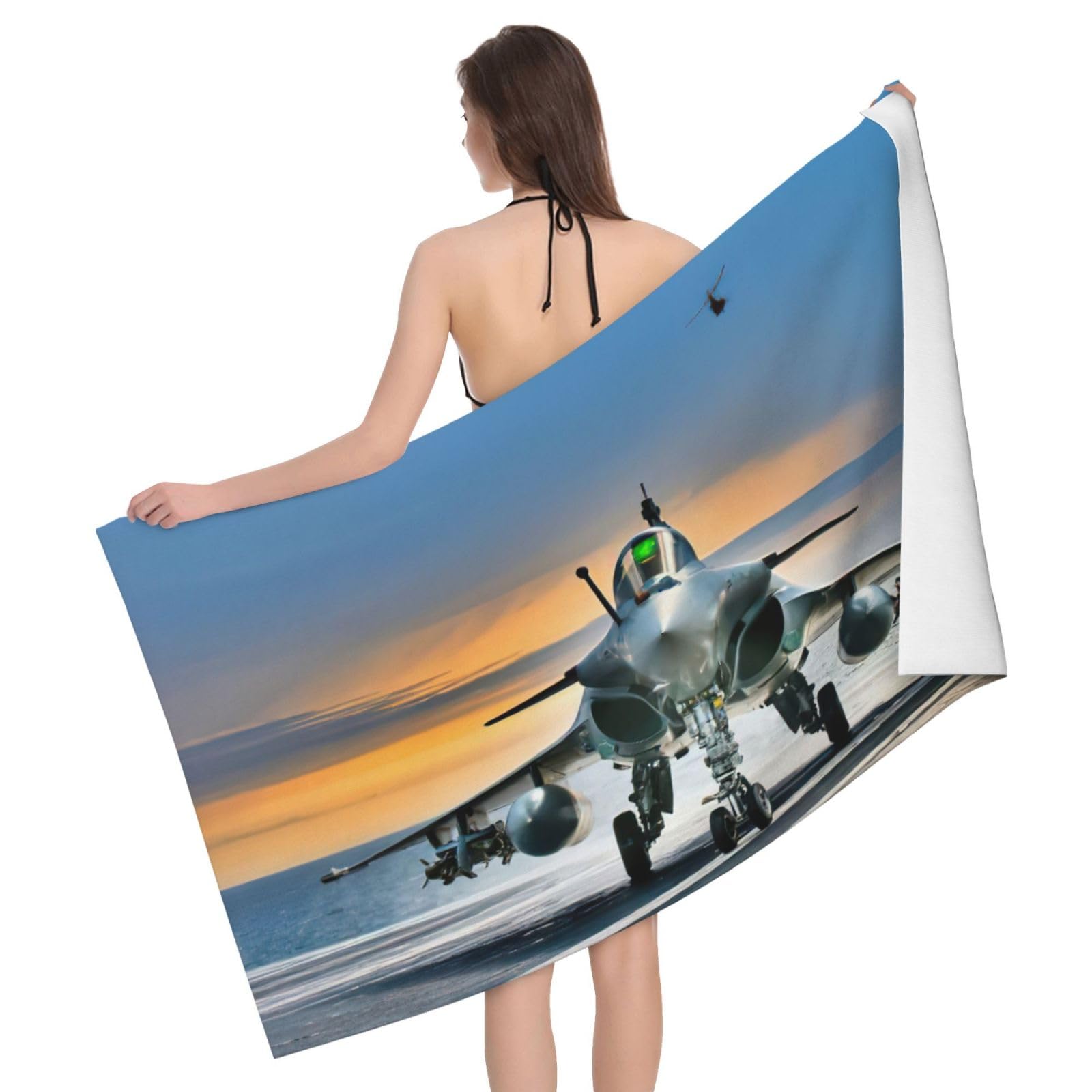Serviette de bain microfibre imprimée avion pour le yoga et fitness