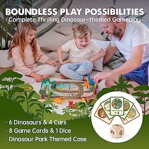Tiny Land Train Set Toys For Toddlers, Wooden Dinosaur Train Set For Kids Age 3+, Portable Durable 25 Pieces Train Toys For Travel With 4 Trains, 6 Dinosaurs #TOP3