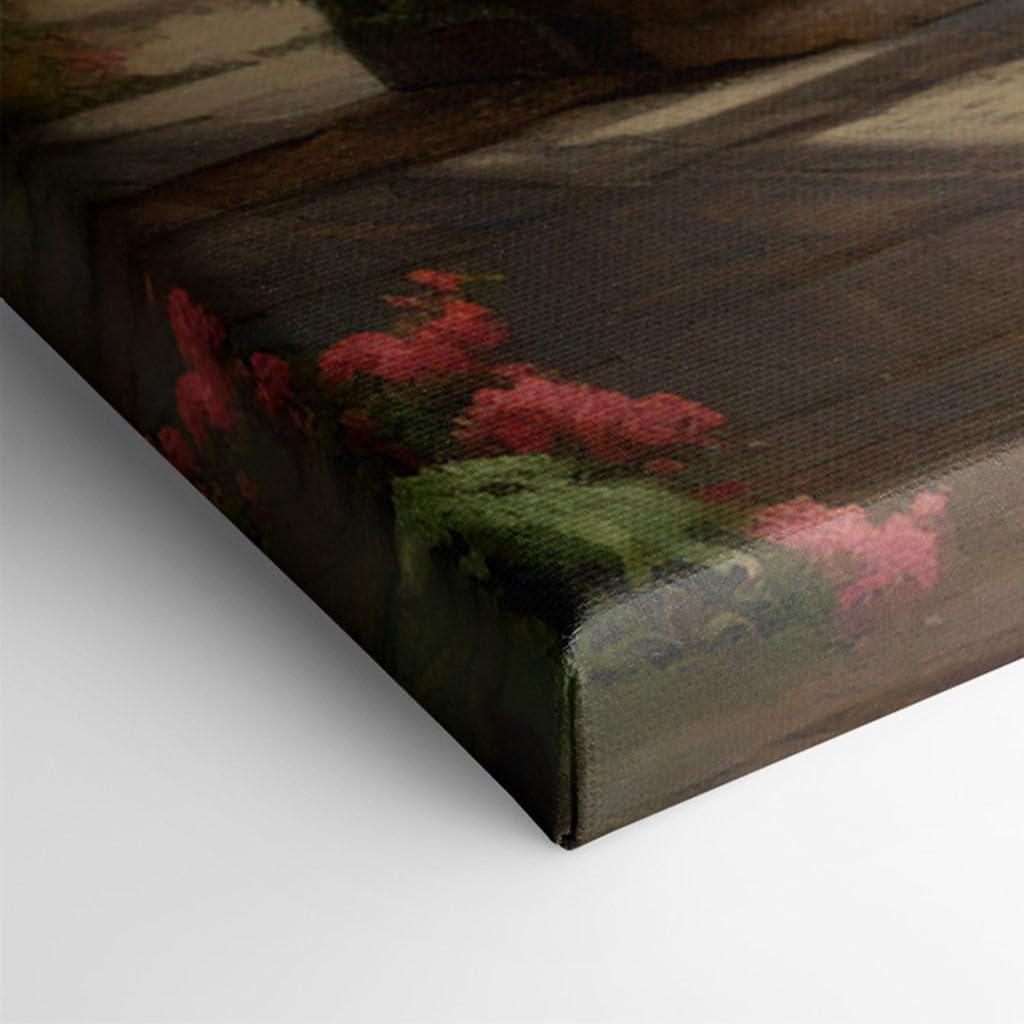 Canvas for Living room. Serene Lakeside Haven: Blossoms and Boats Amidst Mountain Splendor, 27 x 18 inch Canvas Wall Art - Contemporary Masterpieces - Modern Home Decor - 69x46 cm (27x18 inch)
