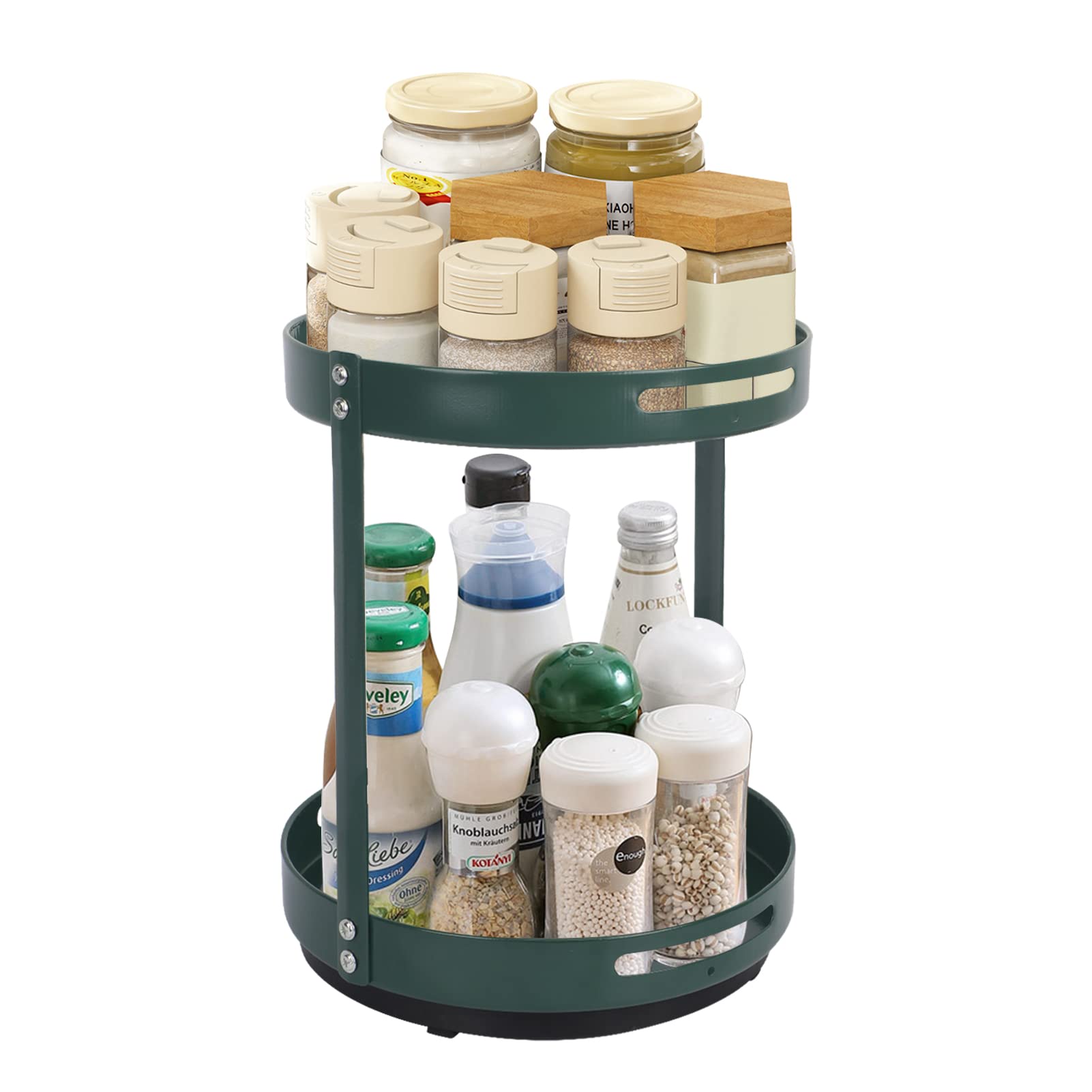 Photo 1 of Homelove Lazy Susan Turntable Cabinet Organizer Spice Storage Rack, 360? Rotating Spice Rack Metal Lazy Susan for Cabinet Pantry Kitchen Countertop Bathroom Refrigerator Table Storage Double-layers-green