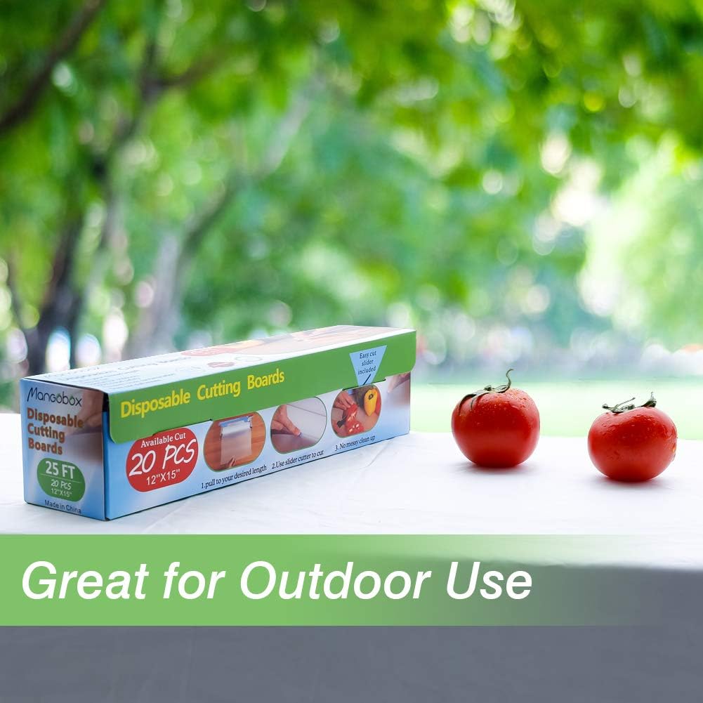 Disposable Plastic Cutting Board Large Cutting Mats for Kitchen, Outdoor Camping, BBQ, RV,Traveling,totally Food Safety With Easy Cut Slider Included,11.8In x 25Ft (2 PACK)