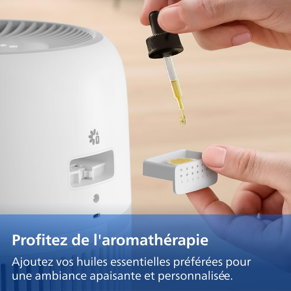 Philips Humidificateur d'air Série 4000 - Humidificateur Intelligent et Hygiénique, jusqu’à 41 m², Ultra-silencieux 6 dB, Capteur d’humidité, débit de 275 ml/h, Réservoir 3,5L, Blanc (HU4209/00)