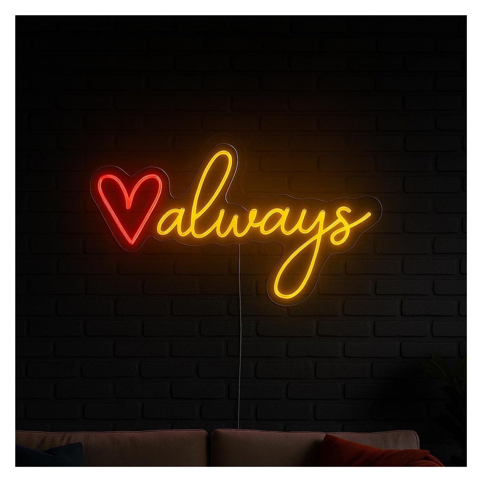 Shouxi D Sign Lamp Heart Always Neon Sign, Suitable For Bedroom, Anniversary Wall Art Ecor With Immable 53Cm