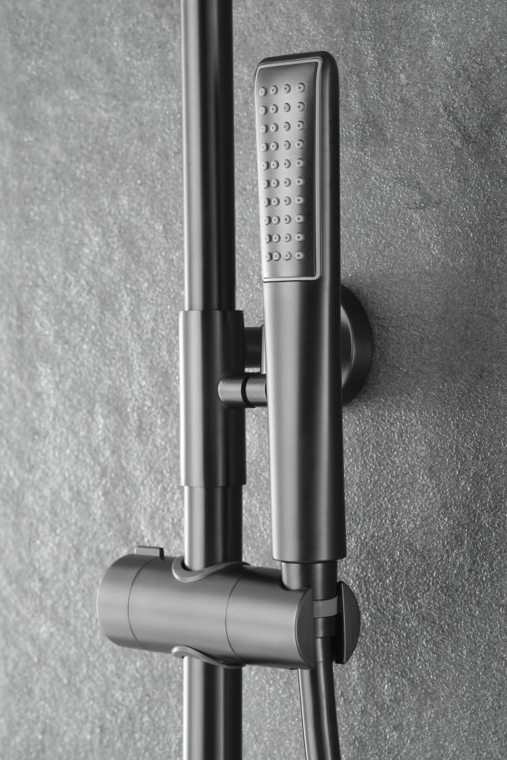 MICE - Barra de ducha termostática hecha de acero inoxidable - Columna de ducha con rociador, mando y soporte con control temperatura (Black Gun Metal)