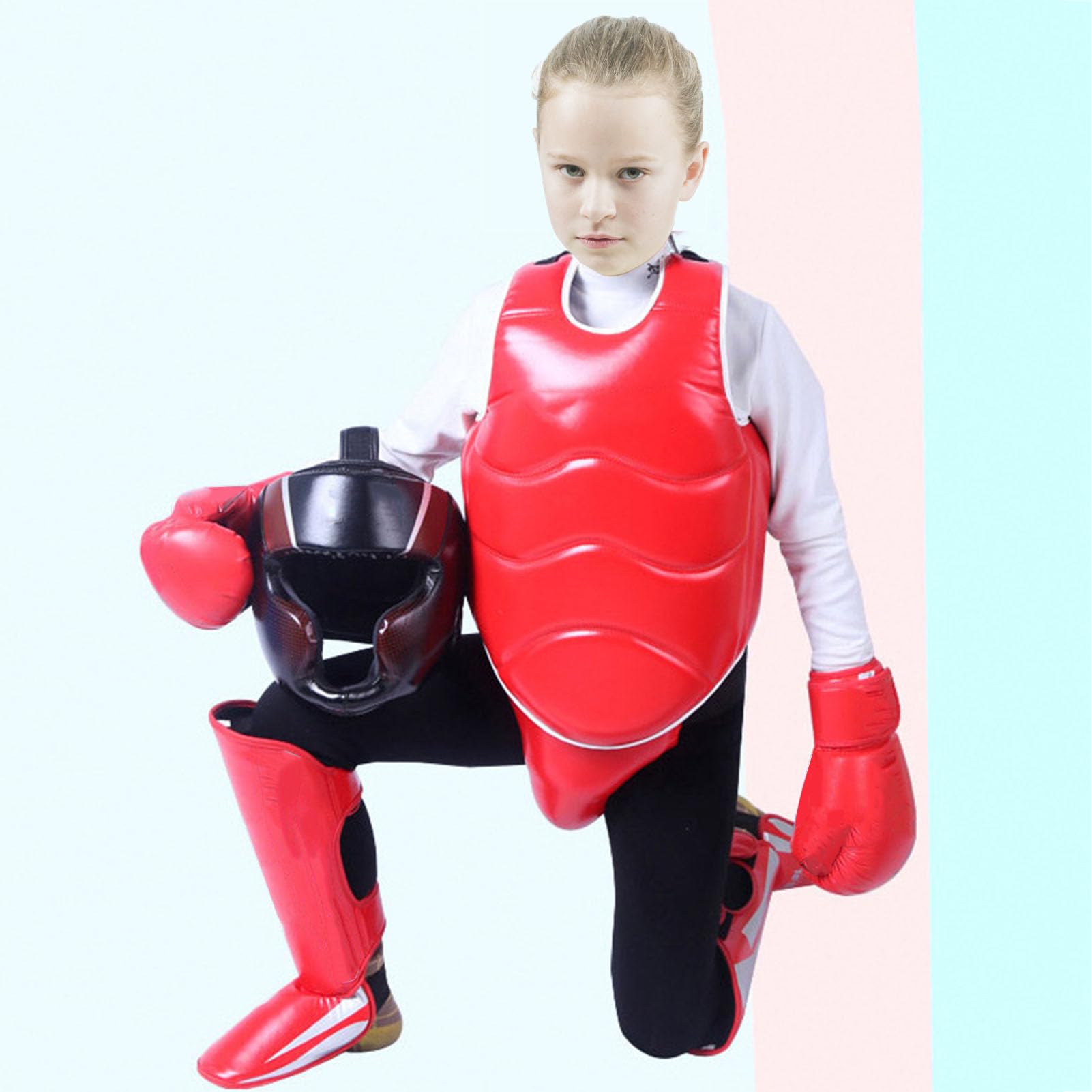 Set di attrezzi da boxe per taekwondo, per karate, sparring, altezza giovani o adulti, parastinchi/torace/copricapo/paradenti, set di protezione per arti marziali