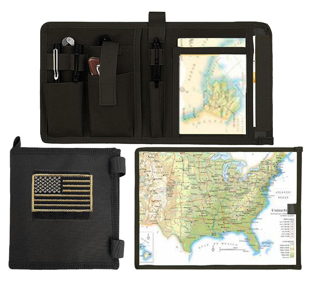 LZBMIEF Tactical Map Case Multifunctional Map Pouch with Pen EDC Tool Holder Map Protector Foldable Map Storage Bag with Clear Window for Reading Map while Outdoors or Hiking (Black)