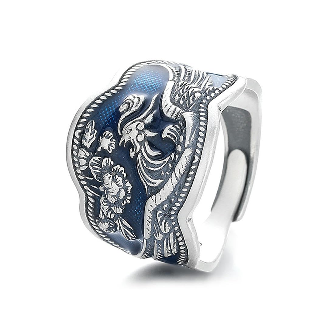 Bague en argent sterling S925 phoenix bleu, un bijou vintage d'exception